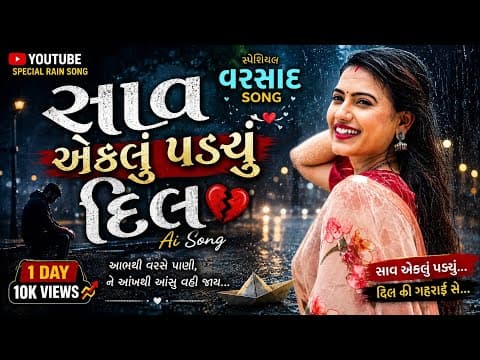 સાવ એકલું પડ્યું દિલ ❤️ | Gujarati AI Rain Song 2026 | Flow AI | Sad Love Song | વરસાદ સ્પેશિય